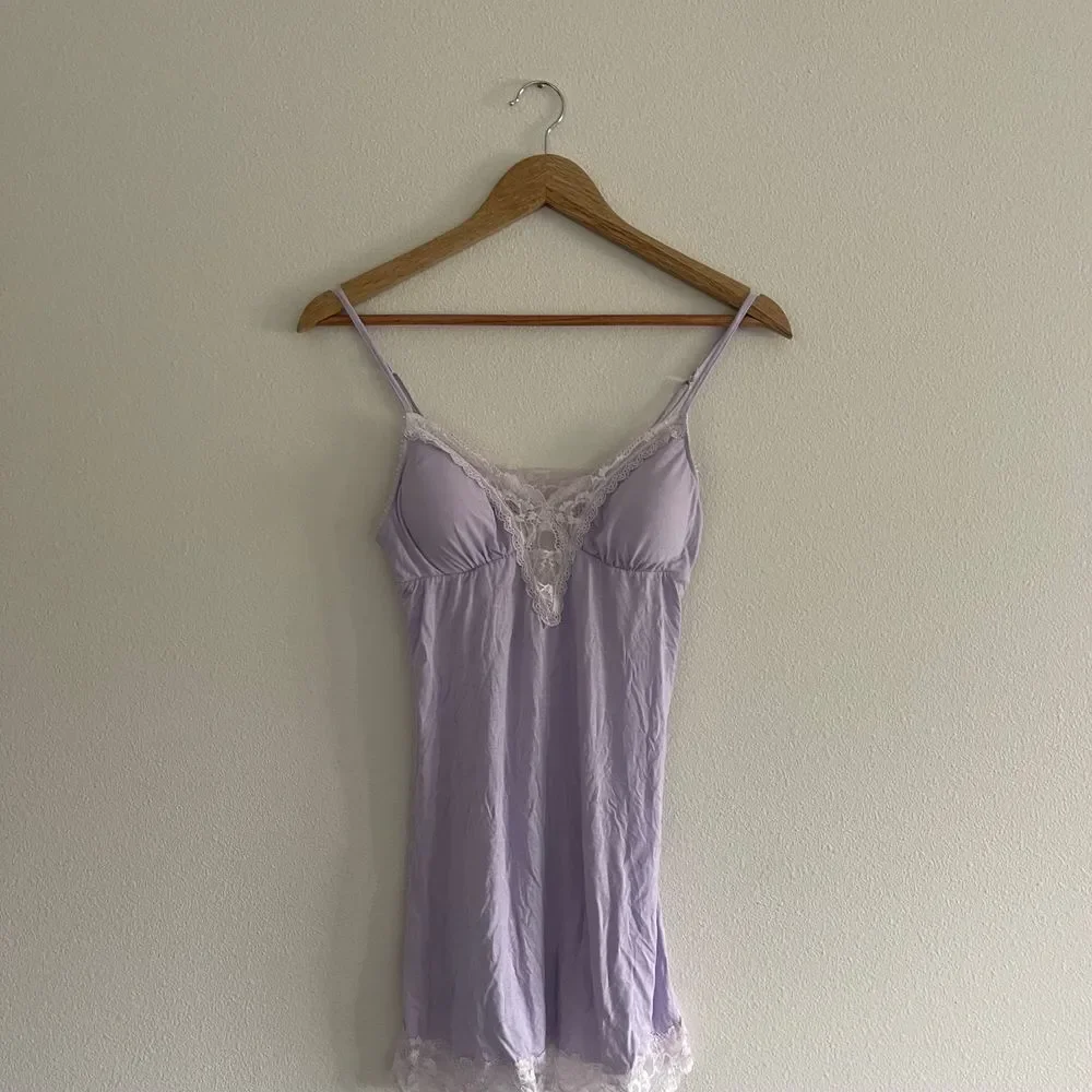 Victoria's Secret Purple Lace‎ Modal Nightgown Slip Dress Size Small - Picture 3 of 14